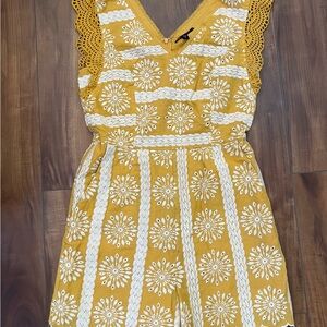 Anthropologie Skies are Blue Yellow Embroidered Romper